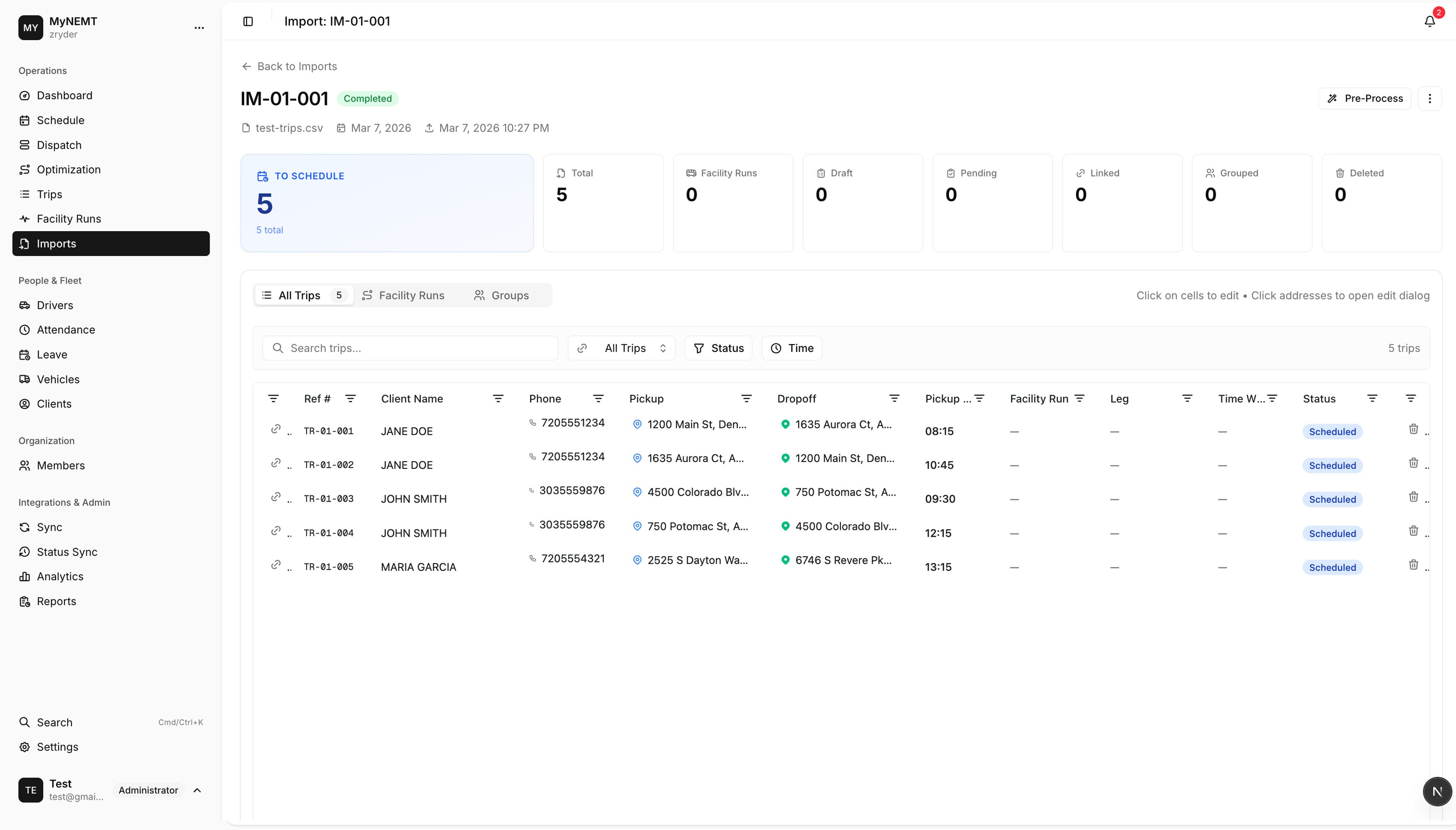 CSV import and broker integration interface